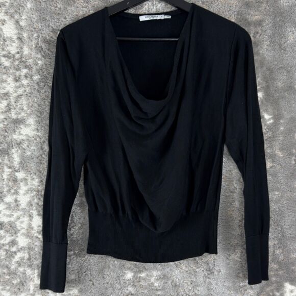 MM Lafleur Sz S Monica Black 100% Silk Pullover Jersey Cowlneck Sweater Lightwei - Picture 1 of 7
